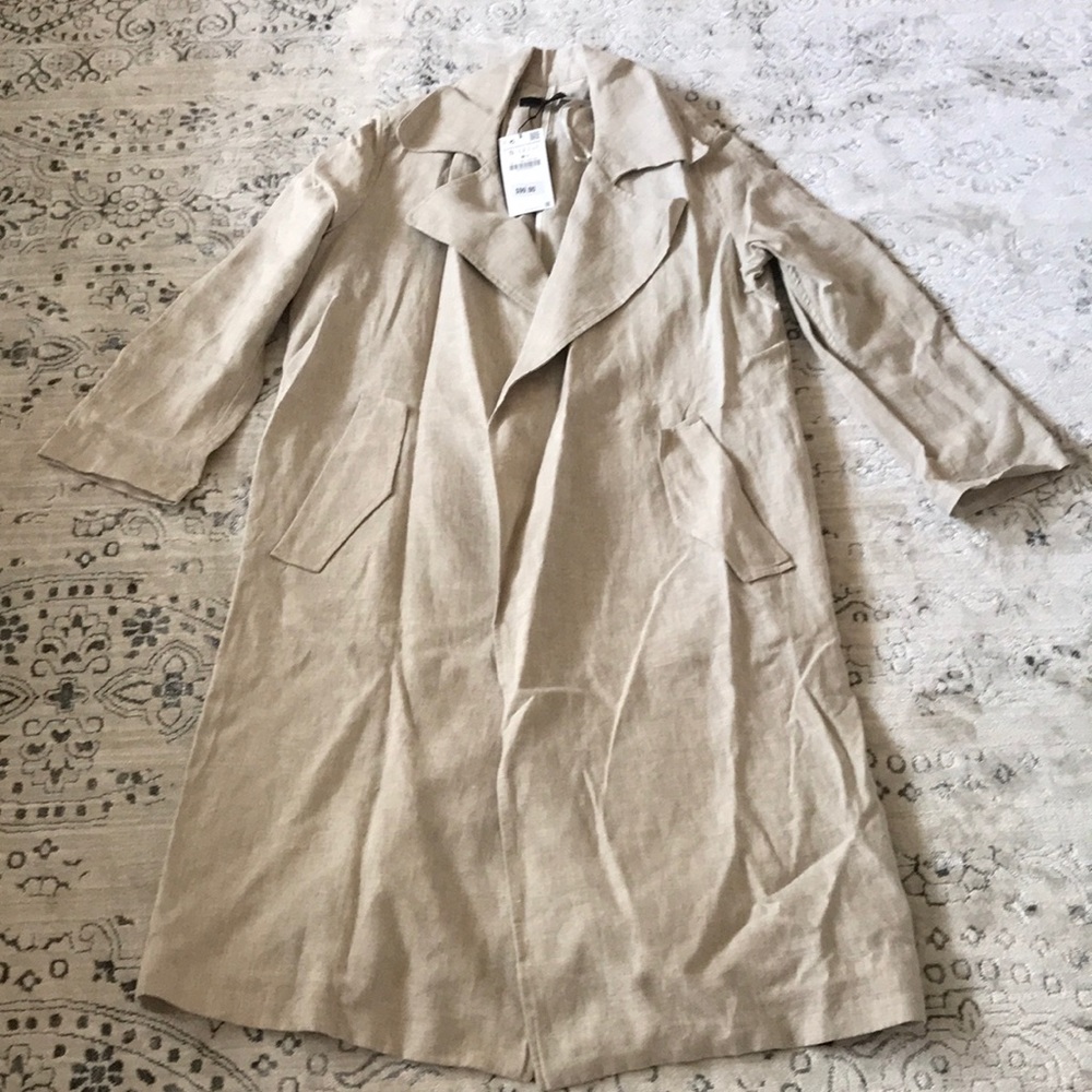 NWT Zara Linen Beige Coat Jacket Size Small